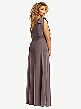 Rear View Thumbnail - French Truffle Draped One-Shoulder Maxi Dress with Scarf Bow