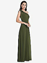 Alt View 2 Thumbnail - Olive Green Draped One-Shoulder Maxi Dress with Scarf Bow