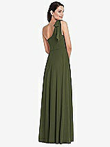 Alt View 3 Thumbnail - Olive Green Draped One-Shoulder Maxi Dress with Scarf Bow