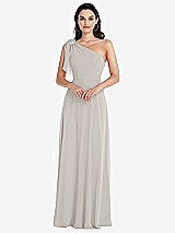 Alt View 1 Thumbnail - Oyster Draped One-Shoulder Maxi Dress with Scarf Bow