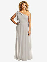 Front View Thumbnail - Oyster Draped One-Shoulder Maxi Dress with Scarf Bow