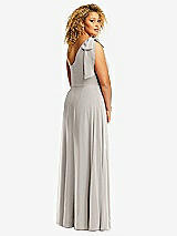 Rear View Thumbnail - Oyster Draped One-Shoulder Maxi Dress with Scarf Bow