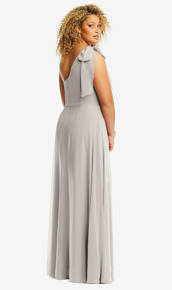 Back View - Oyster Draped One-Shoulder Maxi Dress with Scarf Bow