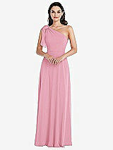 Alt View 1 Thumbnail - Peony Pink Draped One-Shoulder Maxi Dress with Scarf Bow