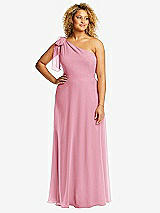 Front View Thumbnail - Peony Pink Draped One-Shoulder Maxi Dress with Scarf Bow