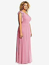 Side View Thumbnail - Peony Pink Draped One-Shoulder Maxi Dress with Scarf Bow