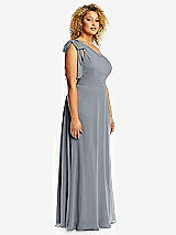Side View Thumbnail - Platinum Draped One-Shoulder Maxi Dress with Scarf Bow