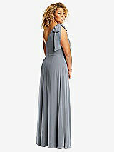 Rear View Thumbnail - Platinum Draped One-Shoulder Maxi Dress with Scarf Bow