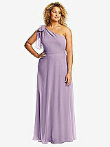 Front View Thumbnail - Pale Purple Draped One-Shoulder Maxi Dress with Scarf Bow