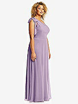 Side View Thumbnail - Pale Purple Draped One-Shoulder Maxi Dress with Scarf Bow