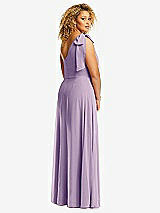 Rear View Thumbnail - Pale Purple Draped One-Shoulder Maxi Dress with Scarf Bow