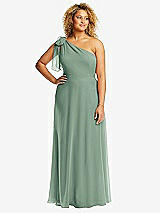 Front View Thumbnail - Seagrass Draped One-Shoulder Maxi Dress with Scarf Bow