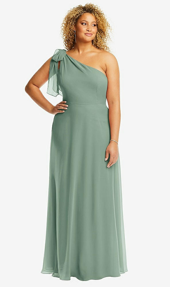 Front View - Seagrass Draped One-Shoulder Maxi Dress with Scarf Bow
