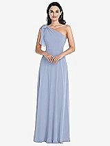 Alt View 1 Thumbnail - Sky Blue Draped One-Shoulder Maxi Dress with Scarf Bow