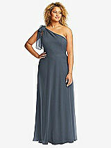 Front View Thumbnail - Silverstone Draped One-Shoulder Maxi Dress with Scarf Bow