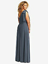 Rear View Thumbnail - Silverstone Draped One-Shoulder Maxi Dress with Scarf Bow