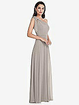 Alt View 2 Thumbnail - Taupe Draped One-Shoulder Maxi Dress with Scarf Bow