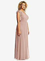 Side View Thumbnail - Toasted Sugar Draped One-Shoulder Maxi Dress with Scarf Bow