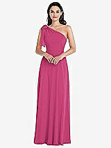 Alt View 1 Thumbnail - Tea Rose Draped One-Shoulder Maxi Dress with Scarf Bow