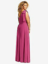 Rear View Thumbnail - Tea Rose Draped One-Shoulder Maxi Dress with Scarf Bow