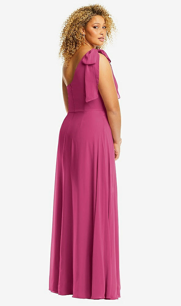 Back View - Tea Rose Draped One-Shoulder Maxi Dress with Scarf Bow