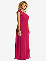 Side View Thumbnail - Vivid Pink Draped One-Shoulder Maxi Dress with Scarf Bow