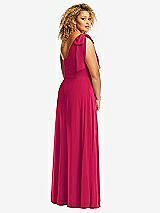 Rear View Thumbnail - Vivid Pink Draped One-Shoulder Maxi Dress with Scarf Bow