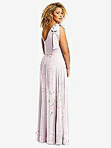 Rear View Thumbnail - Watercolor Print Draped One-Shoulder Maxi Dress with Scarf Bow