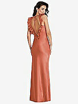 Front View Thumbnail - Terracotta Copper Ruffle Trimmed Open-Back Maxi Slip Dress