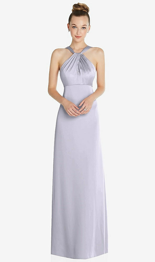 Front View - Silver Dove Draped Twist Halter Low-Back Satin Empire Dress
