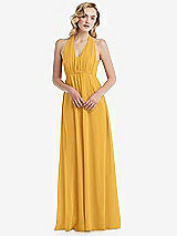Alt View 5 Thumbnail - NYC Yellow Empire Waist Shirred Skirt Convertible Sash Tie Maxi Dress