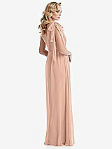 Alt View 4 Thumbnail - Pale Peach Empire Waist Shirred Skirt Convertible Sash Tie Maxi Dress