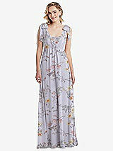Front View Thumbnail - Butterfly Botanica Silver Dove Empire Waist Shirred Skirt Convertible Sash Tie Maxi Dress