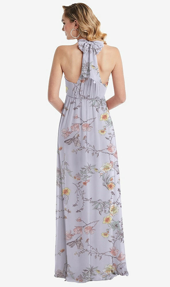 Back View - Butterfly Botanica Silver Dove Empire Waist Shirred Skirt Convertible Sash Tie Maxi Dress