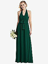 Alt View 1 Thumbnail - Hunter Green Empire Waist Shirred Skirt Convertible Sash Tie Maxi Dress