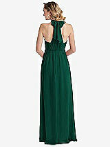 Rear View Thumbnail - Hunter Green Empire Waist Shirred Skirt Convertible Sash Tie Maxi Dress