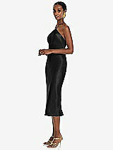 Side View Thumbnail - Black Diamond Halter Bias Midi Slip Dress with Convertible Straps