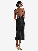 Rear View Thumbnail - Black Diamond Halter Bias Midi Slip Dress with Convertible Straps