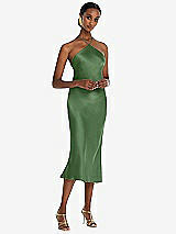 Front View Thumbnail - Vineyard Green Diamond Halter Bias Midi Slip Dress with Convertible Straps