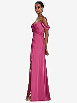 Alt View 2 Thumbnail - Tea Rose Off-the-Shoulder Flounce Sleeve Empire Waist Gown with Front Slit