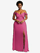 Front View Thumbnail - Tea Rose Off-the-Shoulder Flounce Sleeve Empire Waist Gown with Front Slit