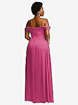 Rear View Thumbnail - Tea Rose Off-the-Shoulder Flounce Sleeve Empire Waist Gown with Front Slit