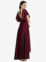 Rear View Thumbnail - Cabernet Blouson Bodice Deep V-Back High Low Dress with Flutter Sleeves