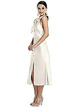 Side View Thumbnail - Ivory Scarf Tie Stand Collar Midi Bias Dress with Front Slit
