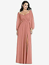 Alt View 1 Thumbnail - Desert Rose Off-the-Shoulder Puff Sleeve Maxi Dress with Front Slit