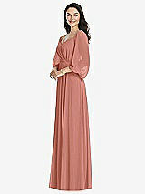 Front View Thumbnail - Desert Rose Off-the-Shoulder Puff Sleeve Maxi Dress with Front Slit
