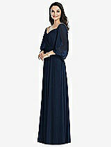 Front View Thumbnail - Midnight Navy Off-the-Shoulder Puff Sleeve Maxi Dress with Front Slit