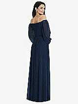 Rear View Thumbnail - Midnight Navy Off-the-Shoulder Puff Sleeve Maxi Dress with Front Slit