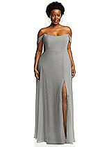 Alt View 1 Thumbnail - Chelsea Gray Off-the-Shoulder Basque Neck Maxi Dress with Flounce Sleeves