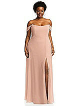 Alt View 1 Thumbnail - Pale Peach Off-the-Shoulder Basque Neck Maxi Dress with Flounce Sleeves